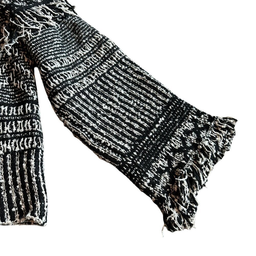 Magaschoni Black White Pullover Turtleneck Sweater Fringe Bohemian Boho Sz Small - Picture 11 of 13